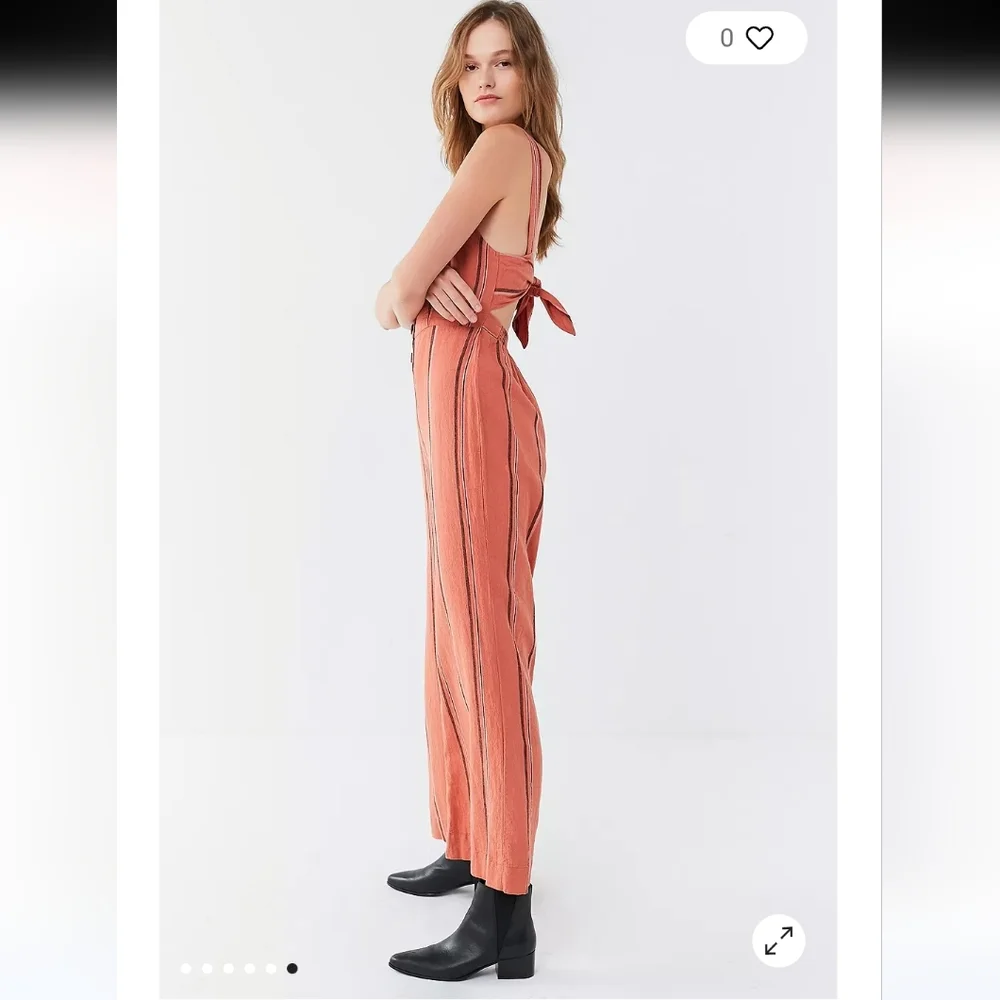 NWOT Urban Outfitters Striped Linen Ashley Buttoned Tie-Back Romper/ Jumpsuit - Picture 6 of 6